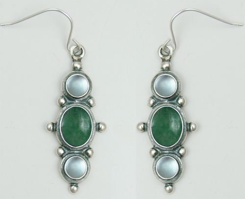 Sterling Silver Drop Dangle Earrings With Jade And Blue Topaz